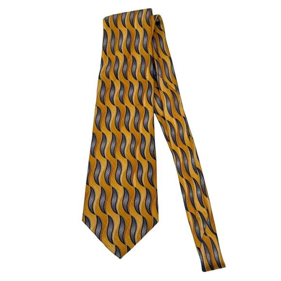 Meeting Street · One Size · 100% Silk Necktie · Swirl Print · Yellow Blue - Picture 6 of 7